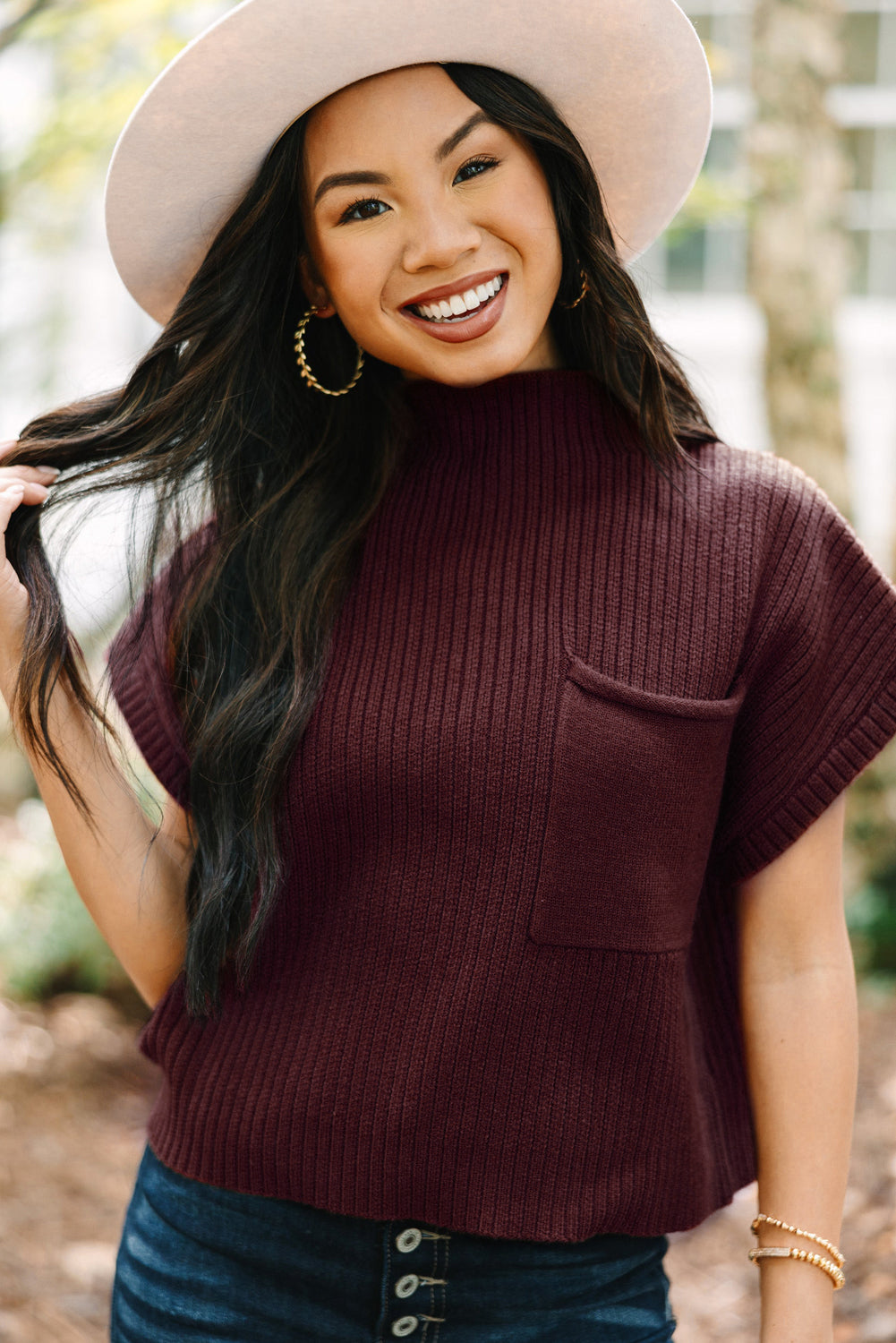 Burgundy Pocket Sweater