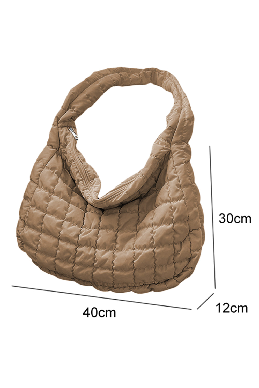 Beige Quilted Zipper Large Shoulder Bag