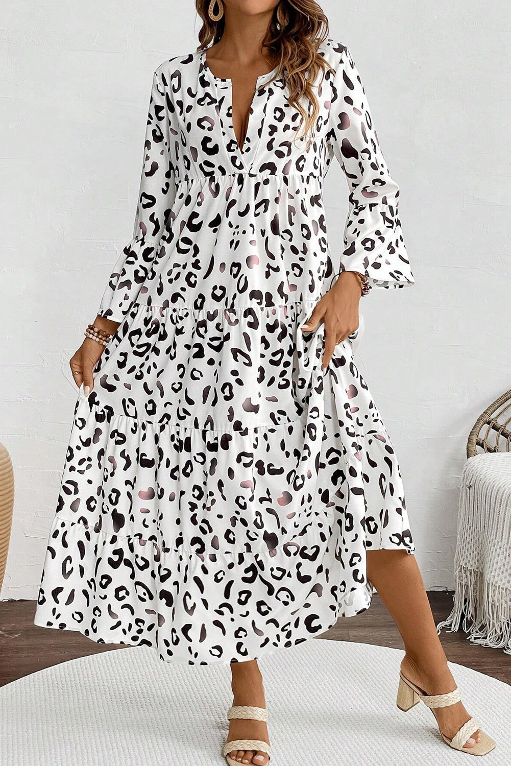 White Leopard Print Maxi Dress