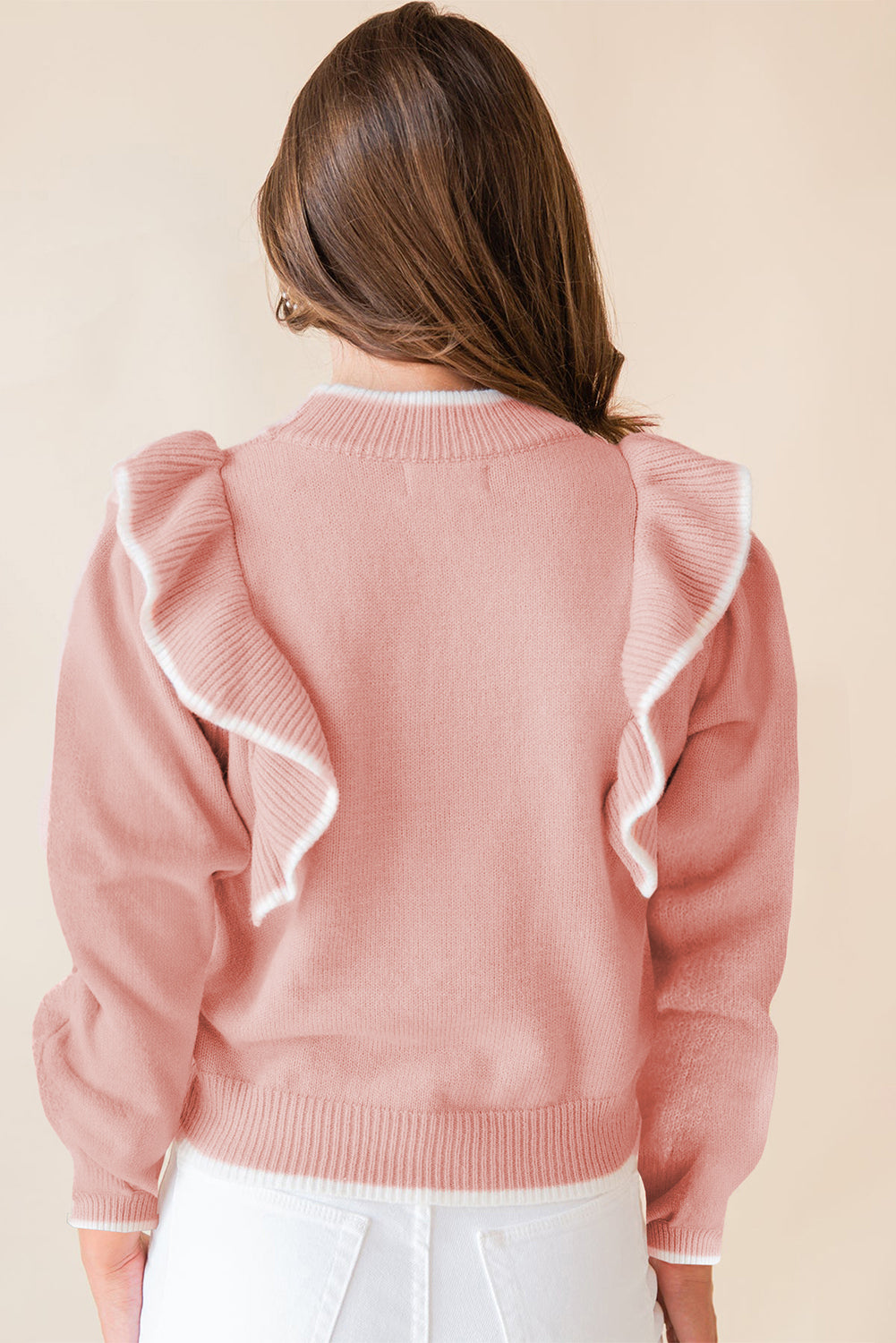 Light Pink Ruffled Bowknot Sweater