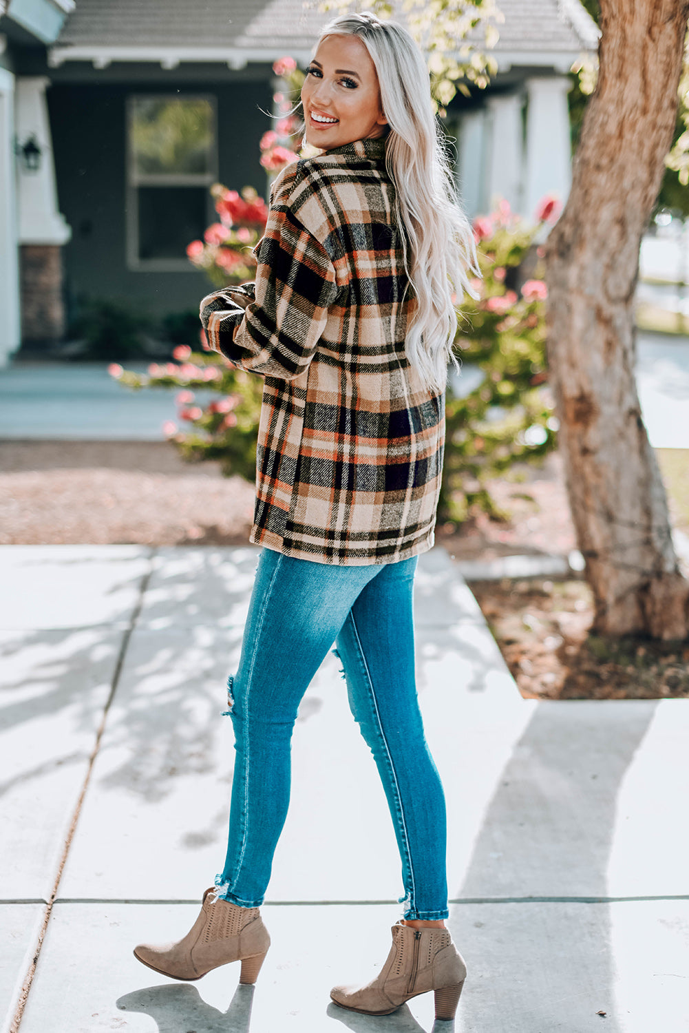 Orange Geometric Plaid Shacket