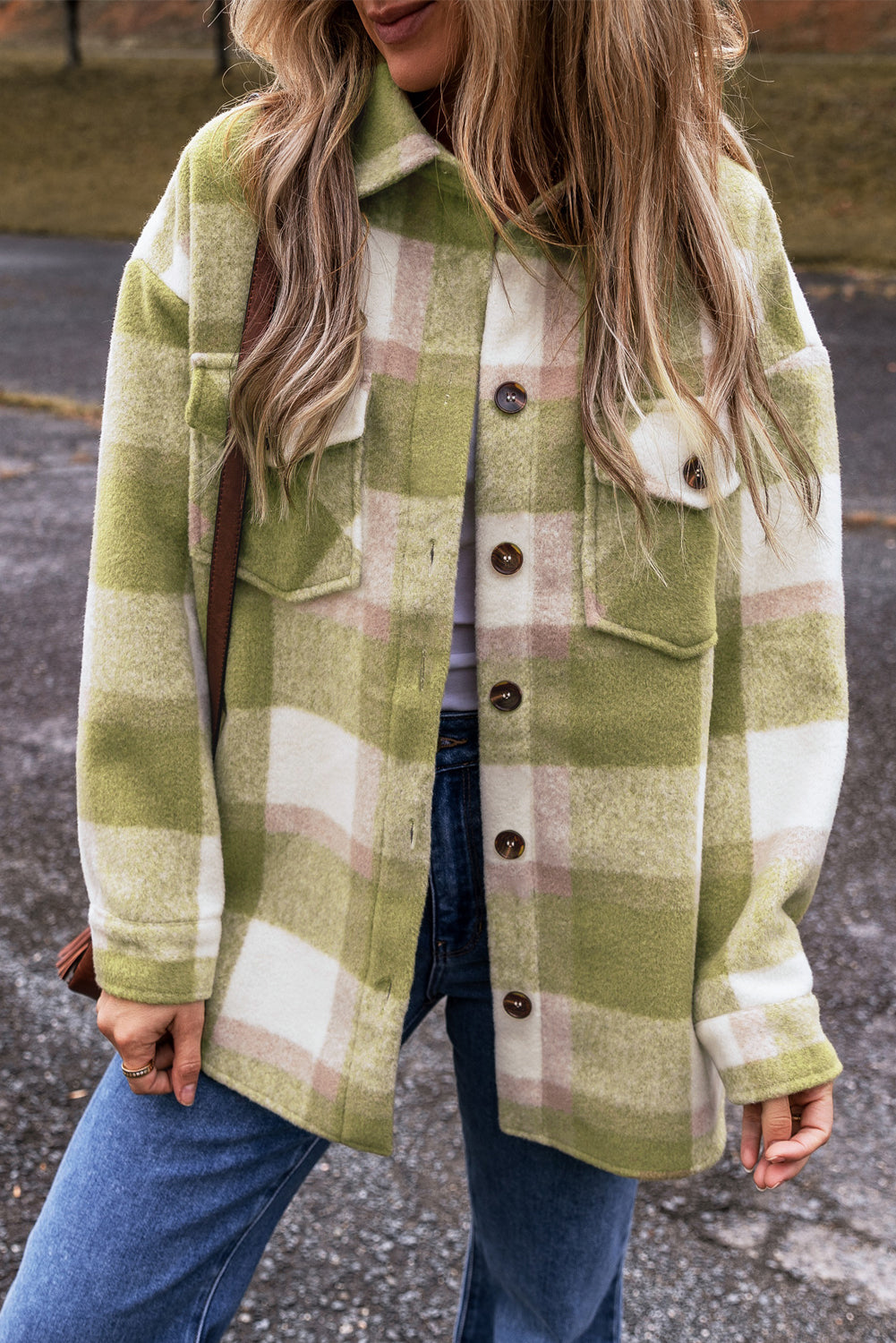 Sage Green Plaid Button Shacket