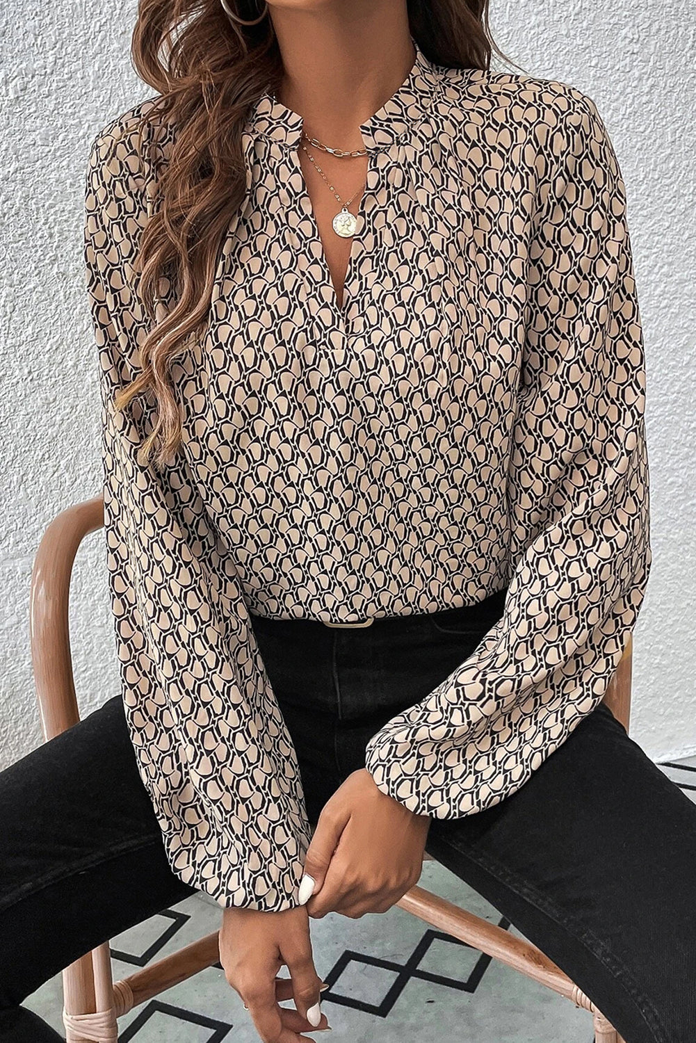 Khaki Geometric Print Top