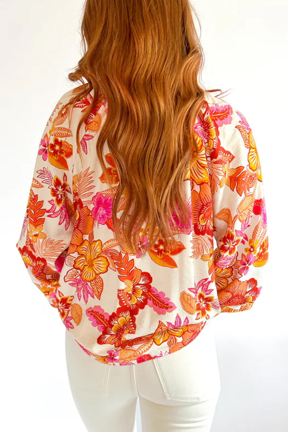 Orange Floral Keyhole Top