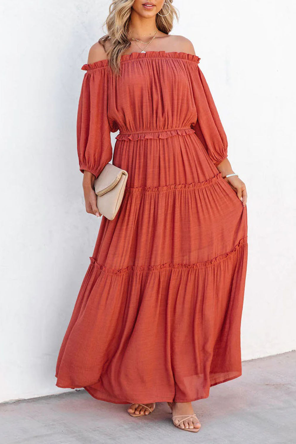 Orange Ruffled Maxi Dress