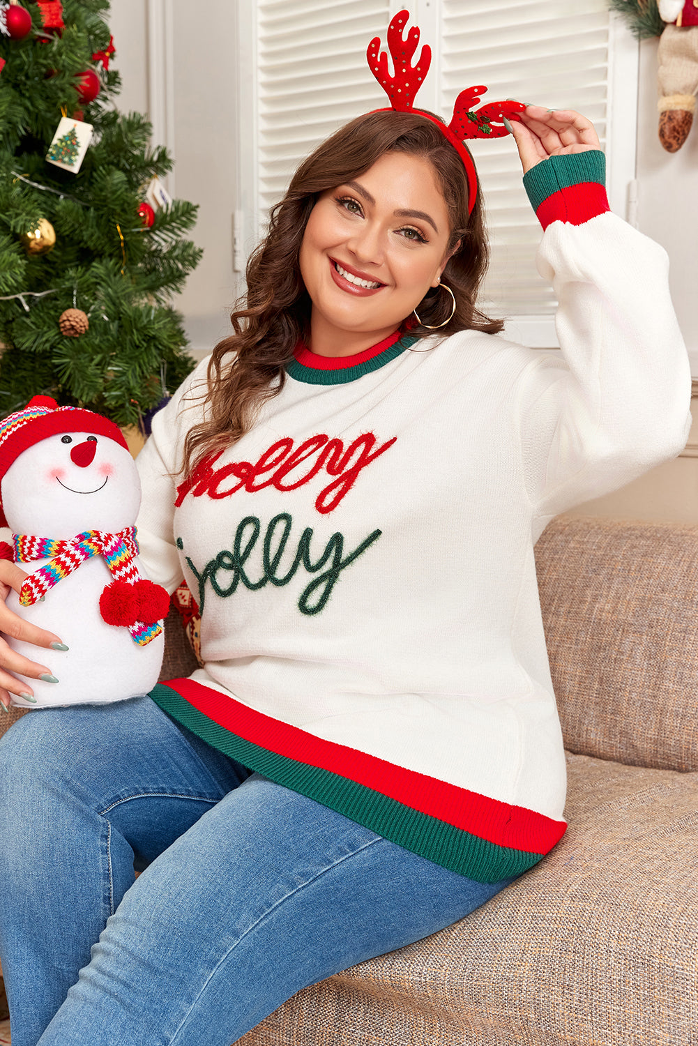 White Holly Jolly Plus Size Sweater