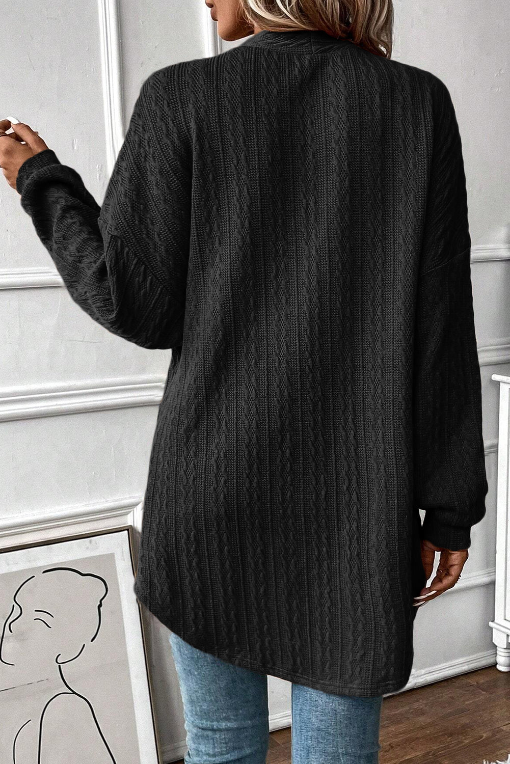 Black Textured Knit Cardigan