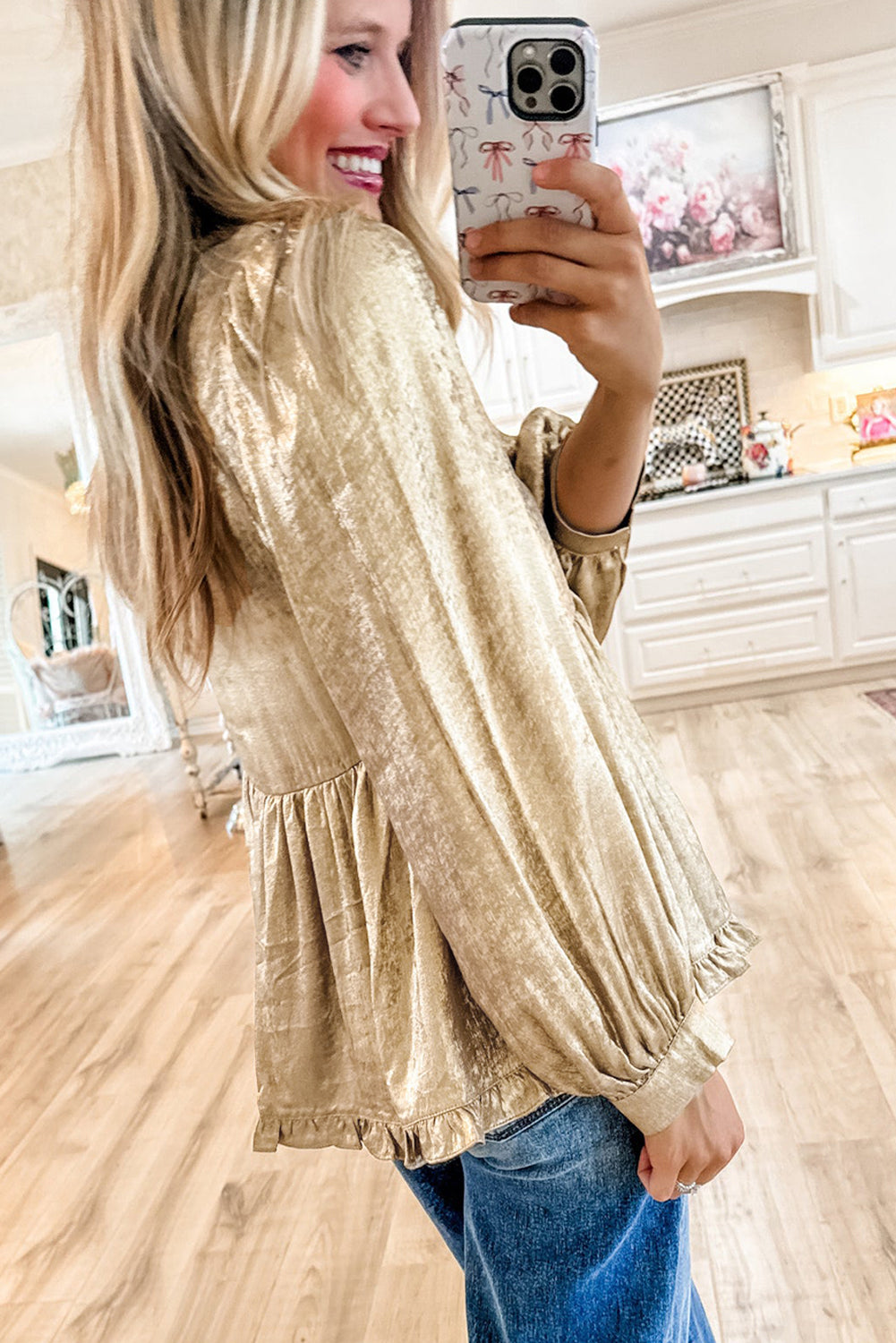 Gold Metallic Frilled Babydoll Blouse