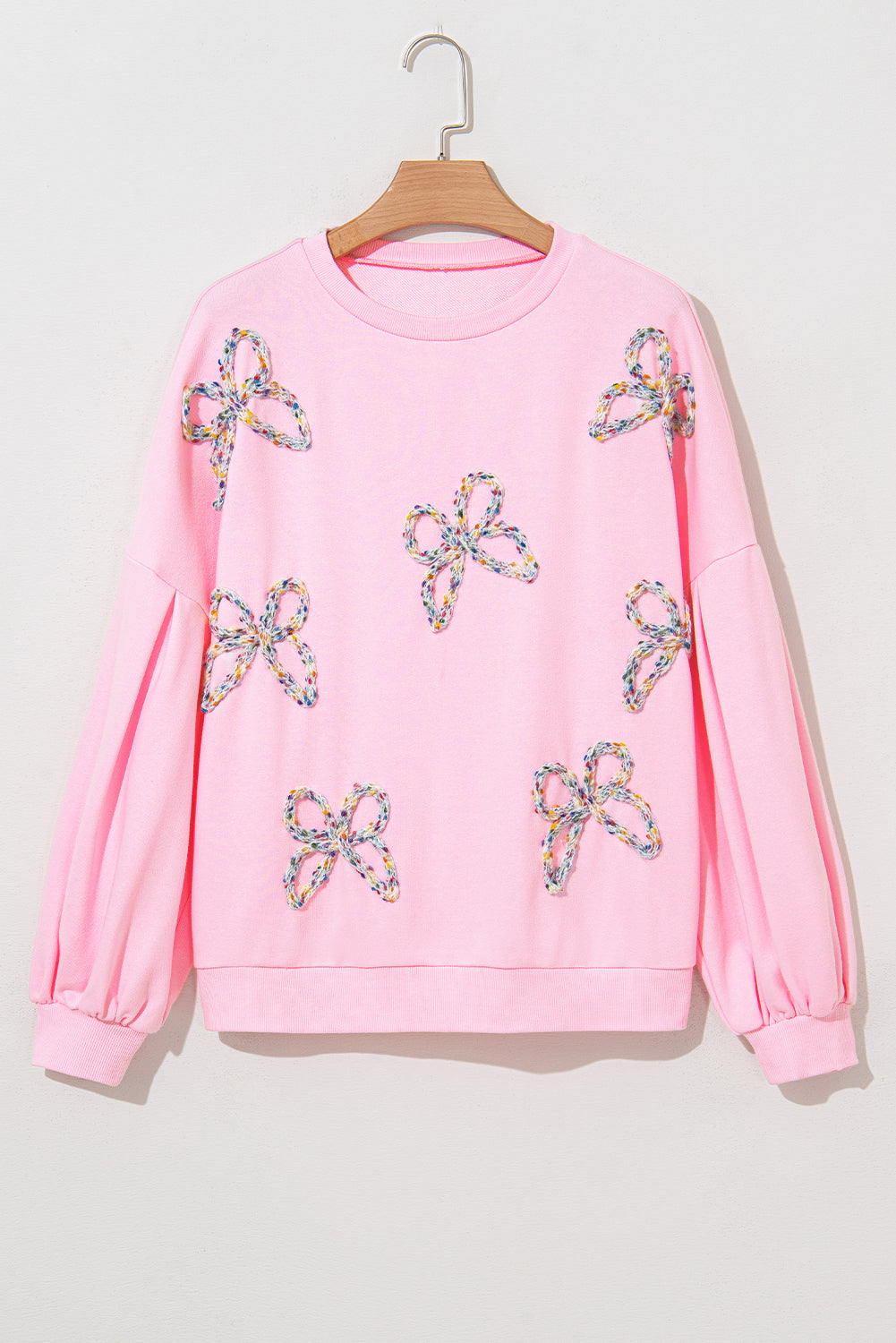 Light Pink Embroidered Bow Sweatshirt