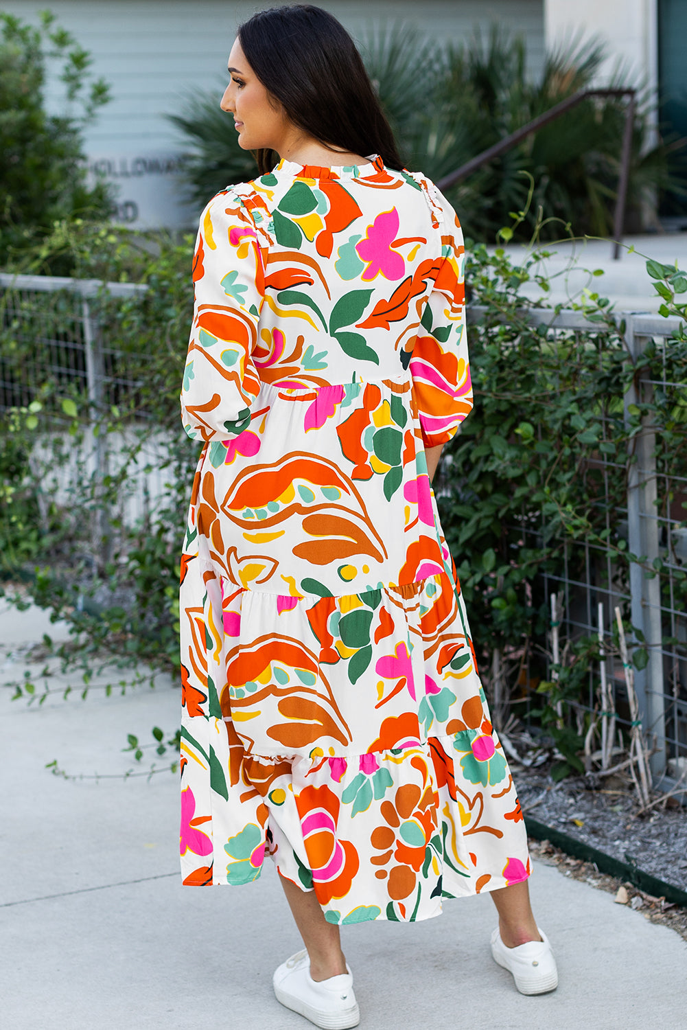 Orange Floral Print Maxi Dress