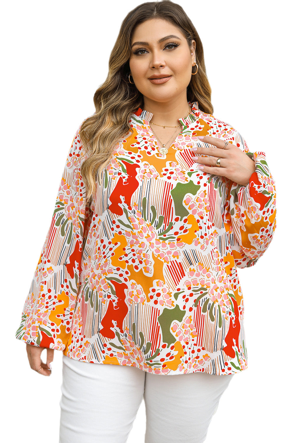 Orange Printed Floral Plus Size Top