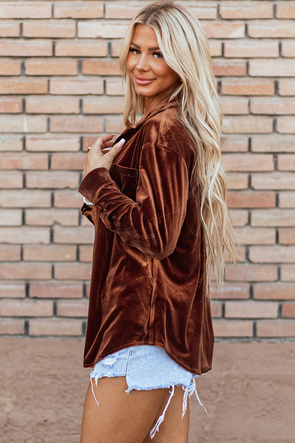 Chestnut Chest Pocket Velvet Top