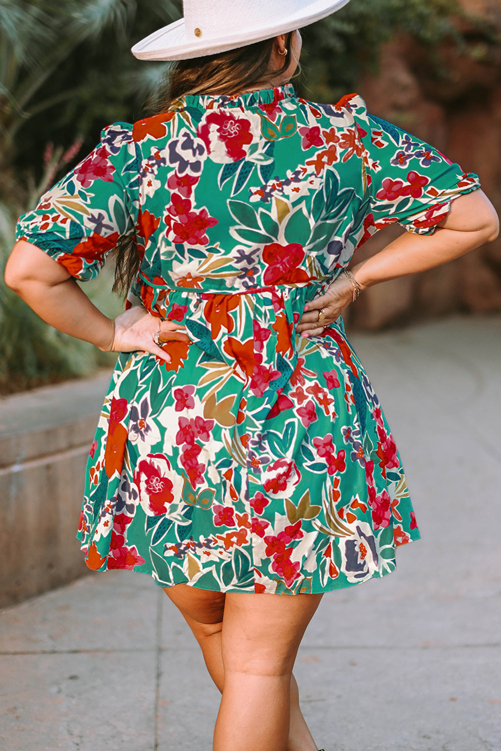 Plus Size Turquoise Floral Babydoll Dress