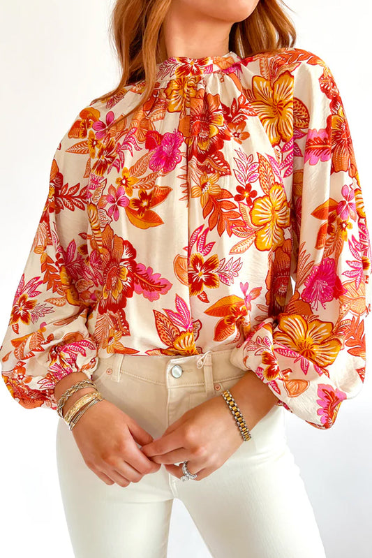 Orange Floral Keyhole Top