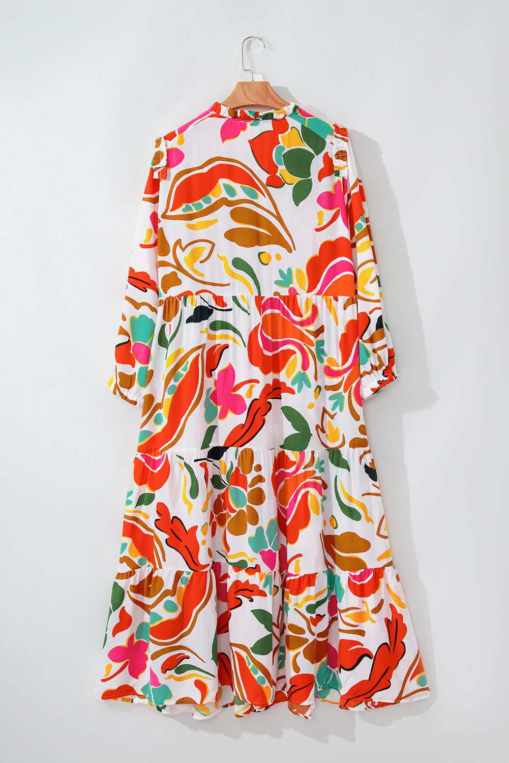 Orange Floral Print Drawstring Plus Size Dress