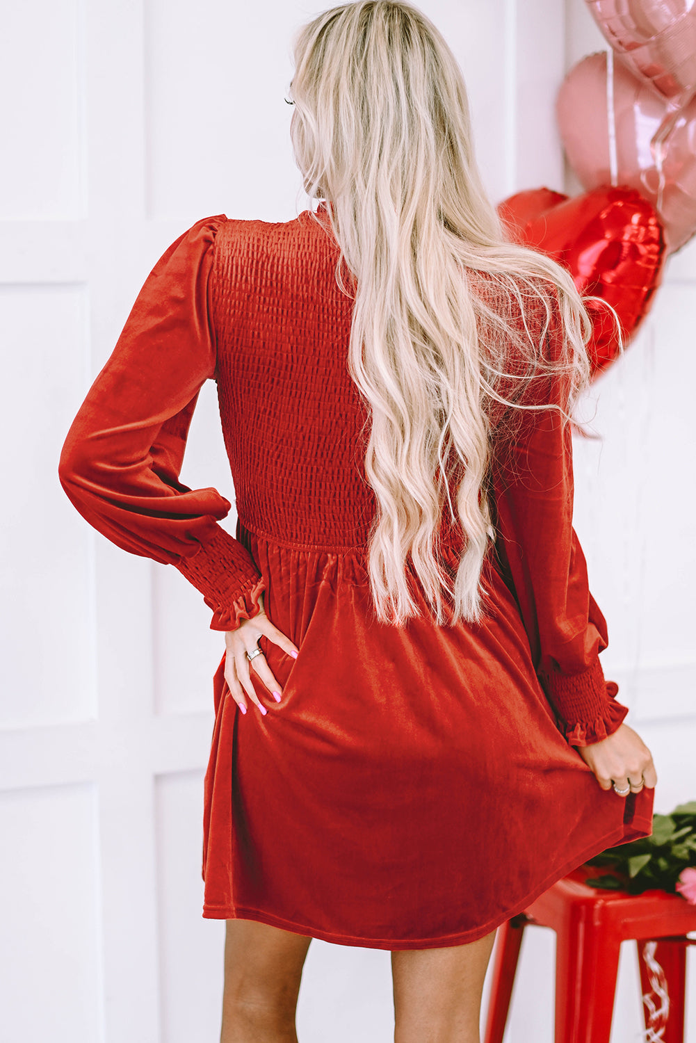 Red Clay Velvet Dress