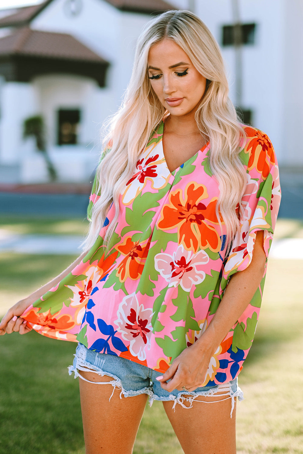 Pink & Orange Floral Print Top