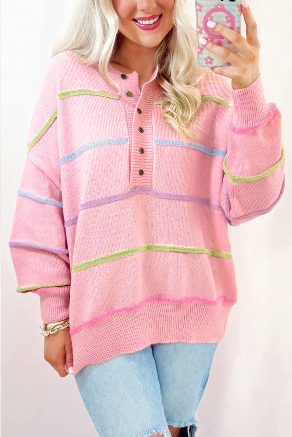 Pink Rainbow Stripes Sweater