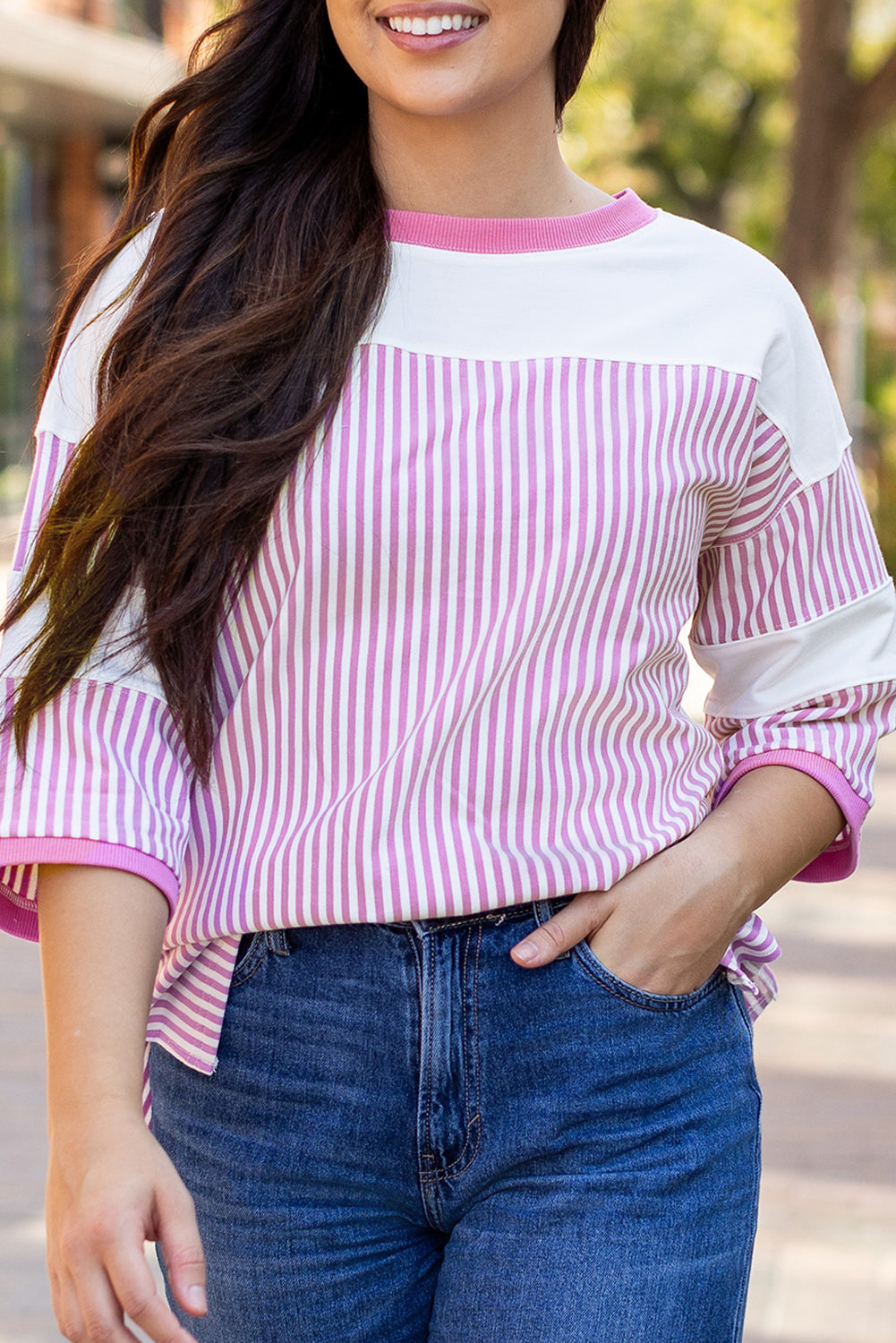 Purple Striped Casual Top