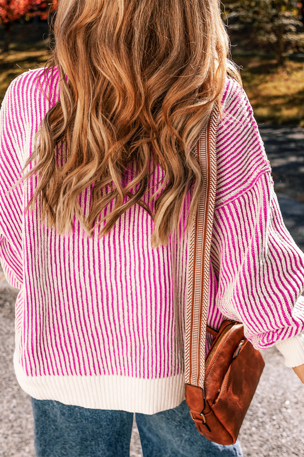 Bright Pink Striped Textured Sweater