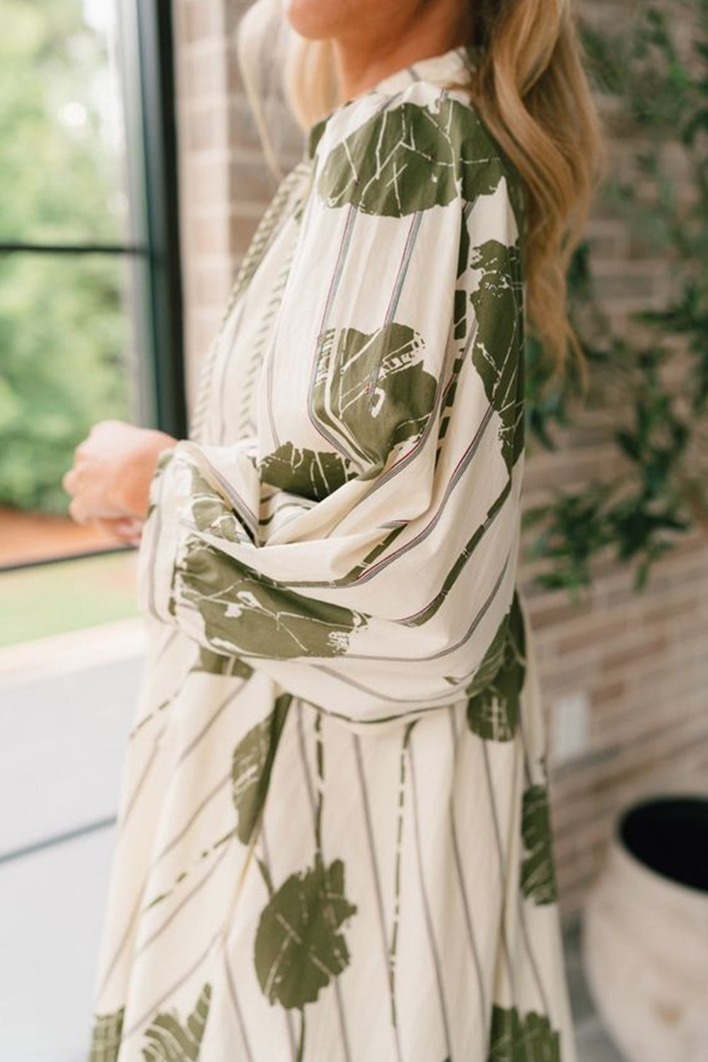 Green Floral Striped Print Dress