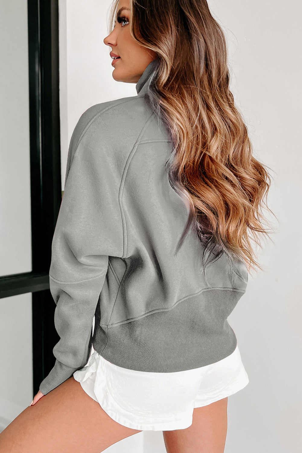 Gray Fleece Lined Zip Up Sleeve Sweatshirt