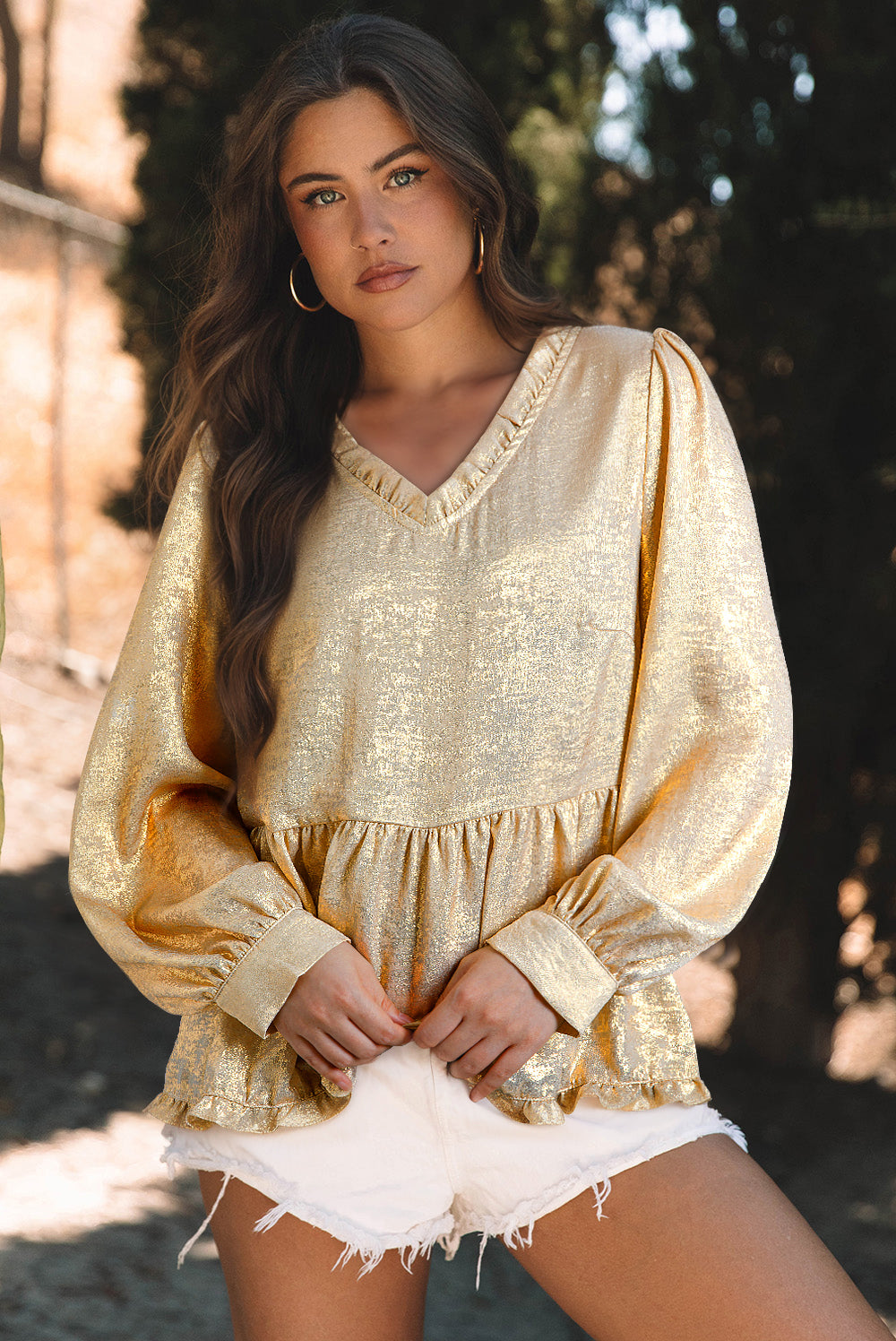 Gold Metallic Frilled Babydoll Blouse