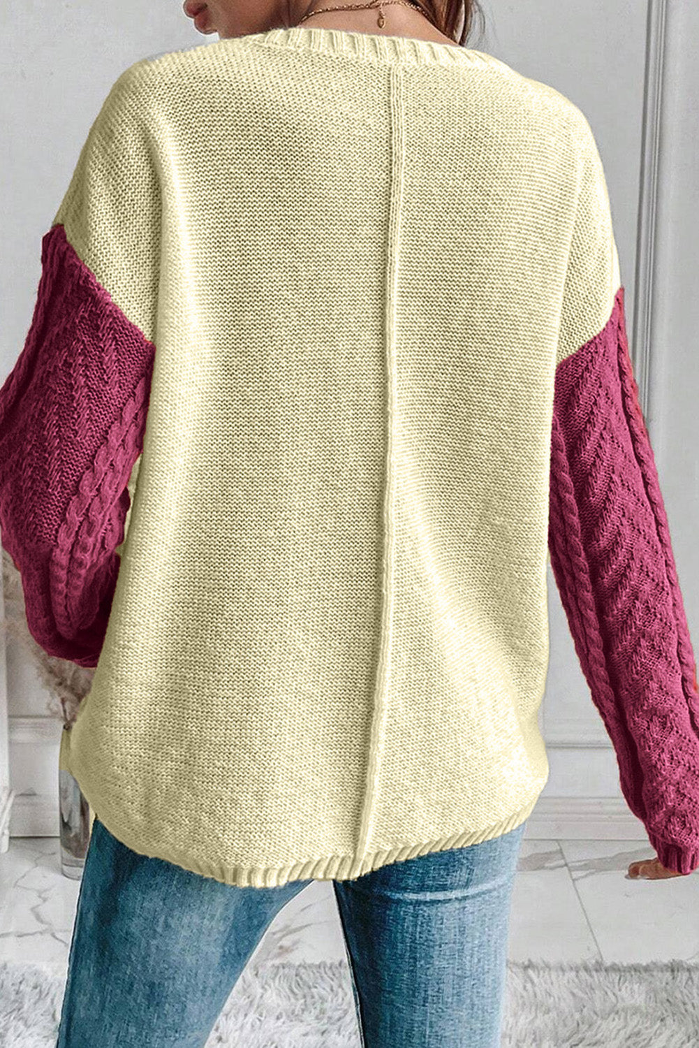 Rose Tan Colorblock Pocket Sweater