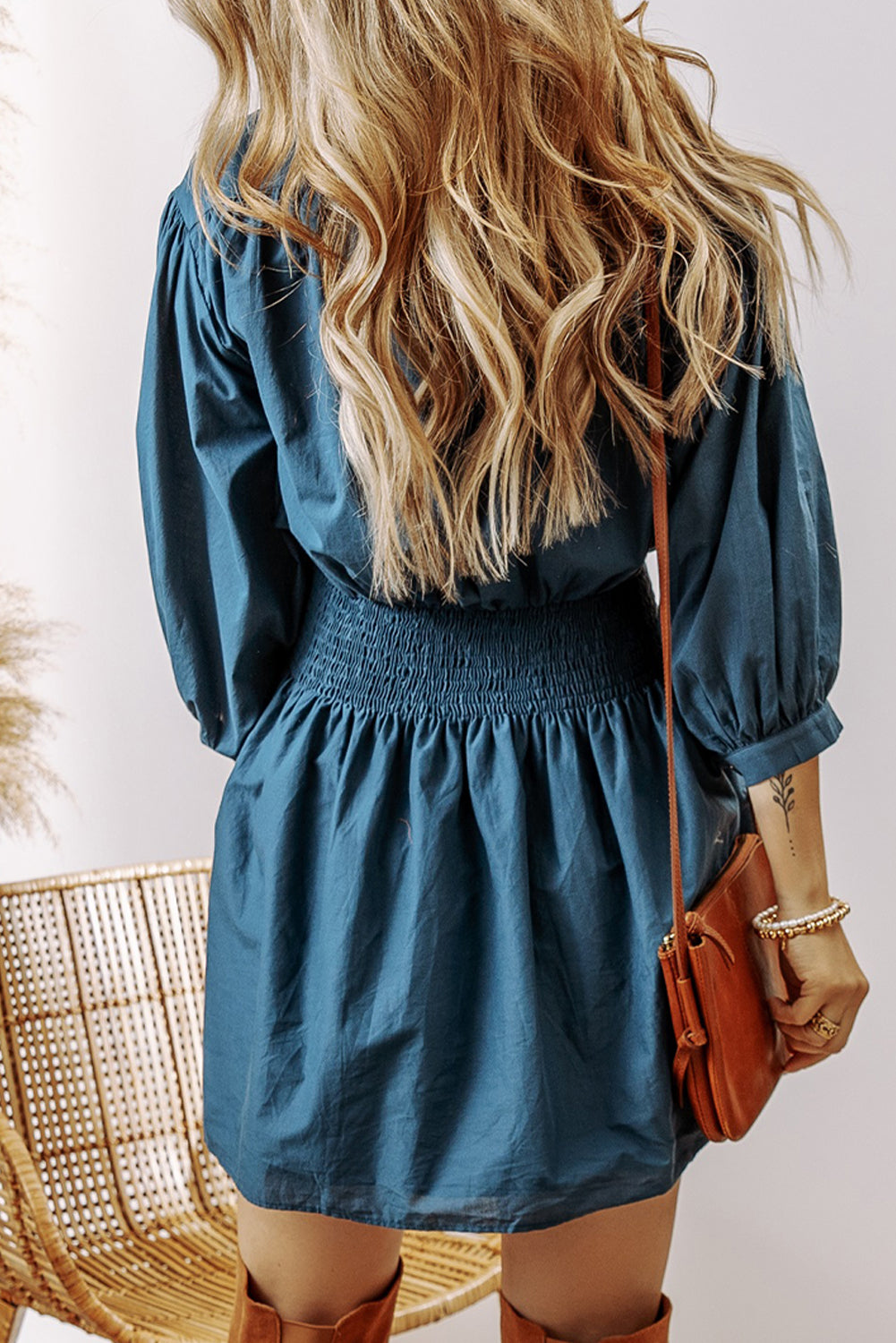 Prussian Blue Buttoned Mini Dress