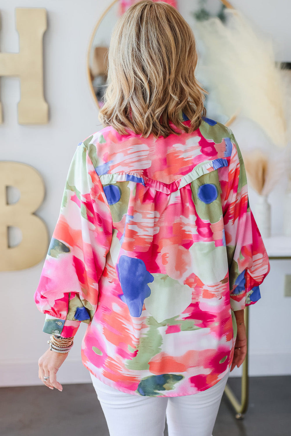 Multicolour Abstract Printed Frilled Top