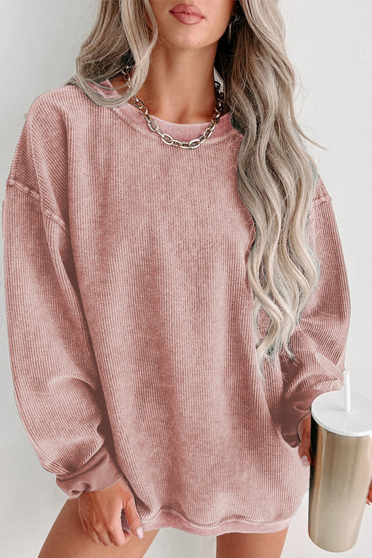 Pale Pink Solid Ribbed Sweatshirt