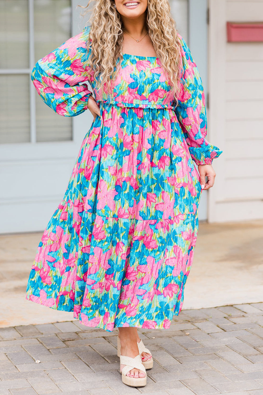 Sky Blue Floral Plus Size Maxi Dress