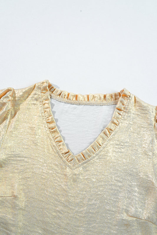 Gold Metallic Frilled Babydoll Blouse