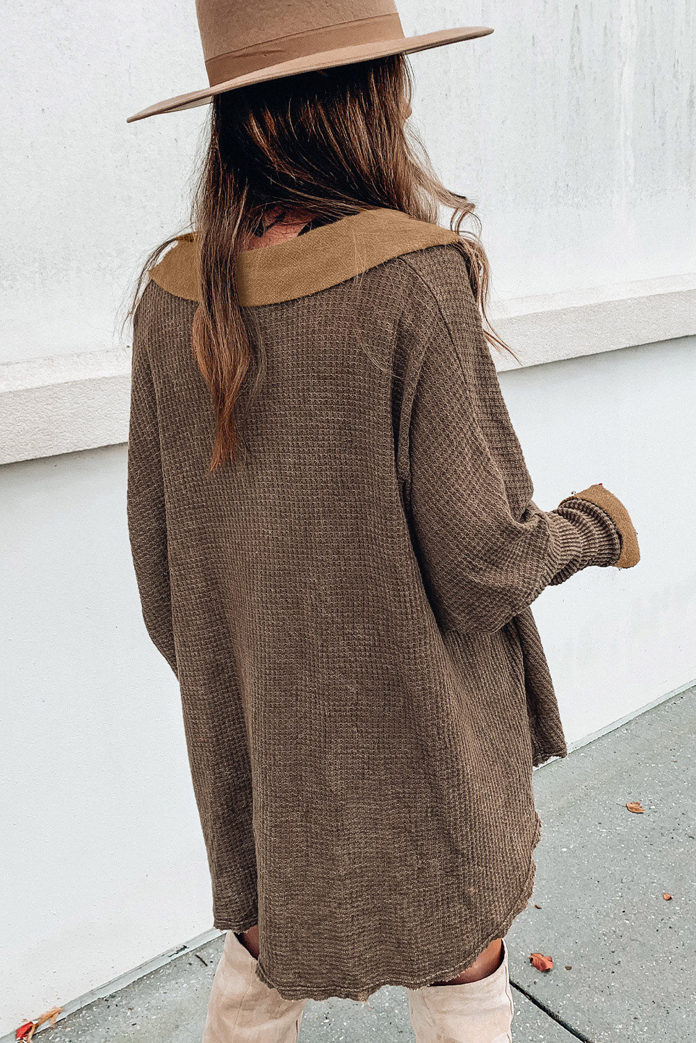 Brown Waffle Knit Buttoned Top