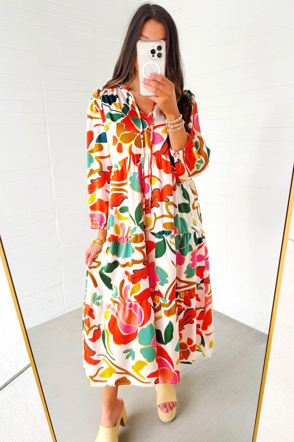 Orange Floral Print Maxi Dress