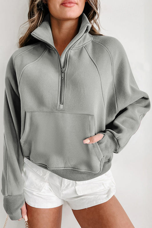 Gray Fleece Lined Zip Up Sleeve Sweatshirt