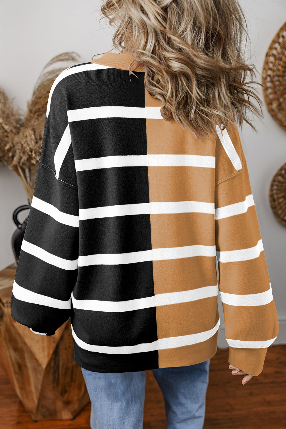 Black & Beige Colorblock Oversized Sweater