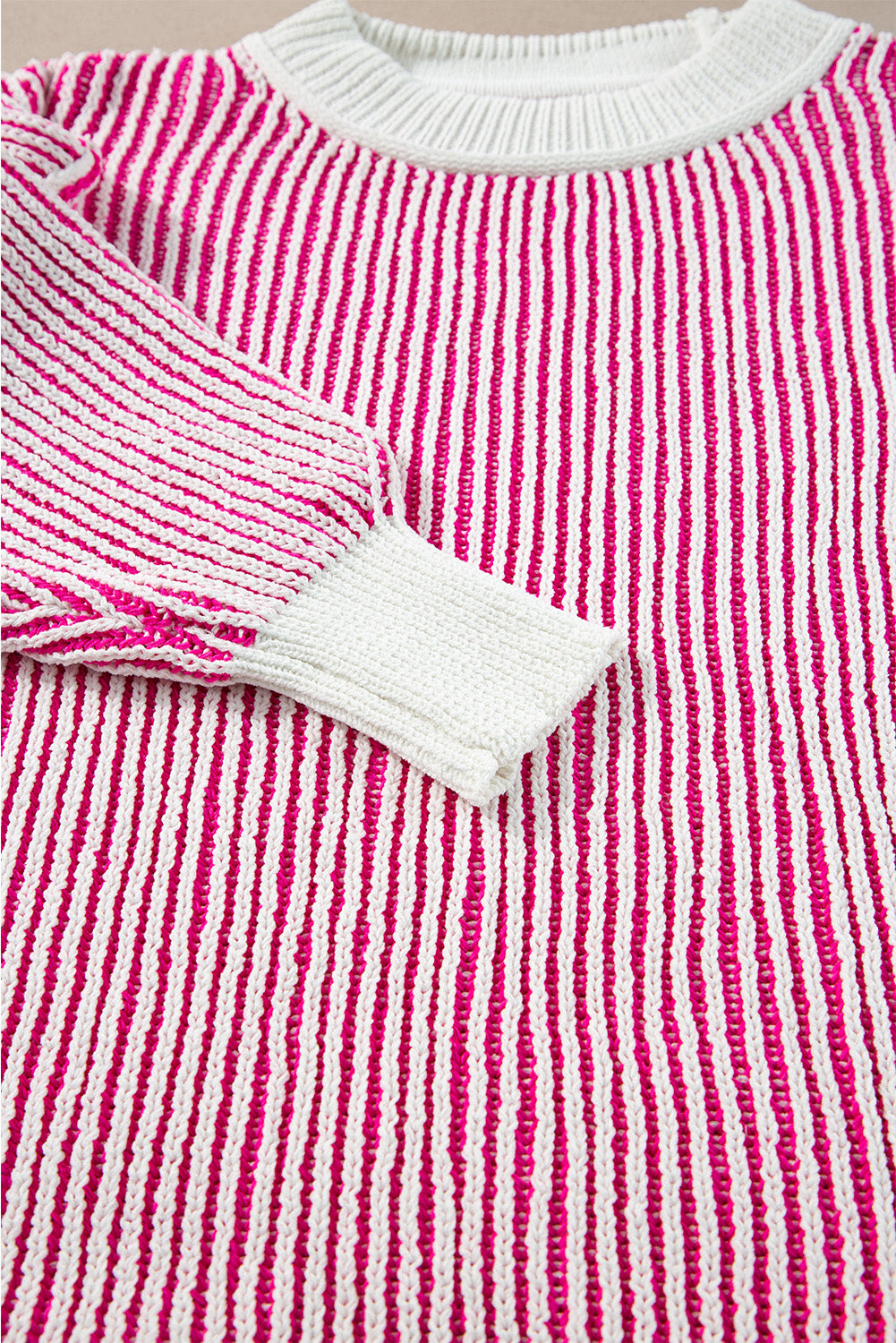 Bright Pink Striped Textured Sweater