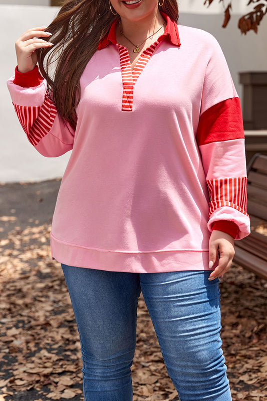 Rose Striped Patchwork Plus Size Sweatshirt