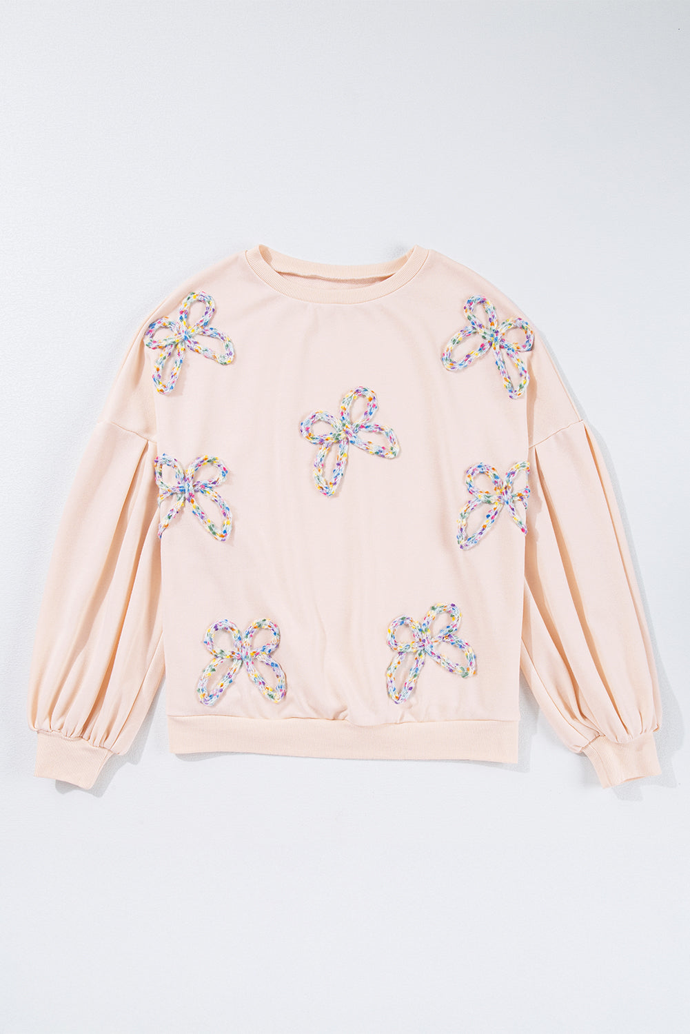 Embroidered Bow Pullover Sweatshirt