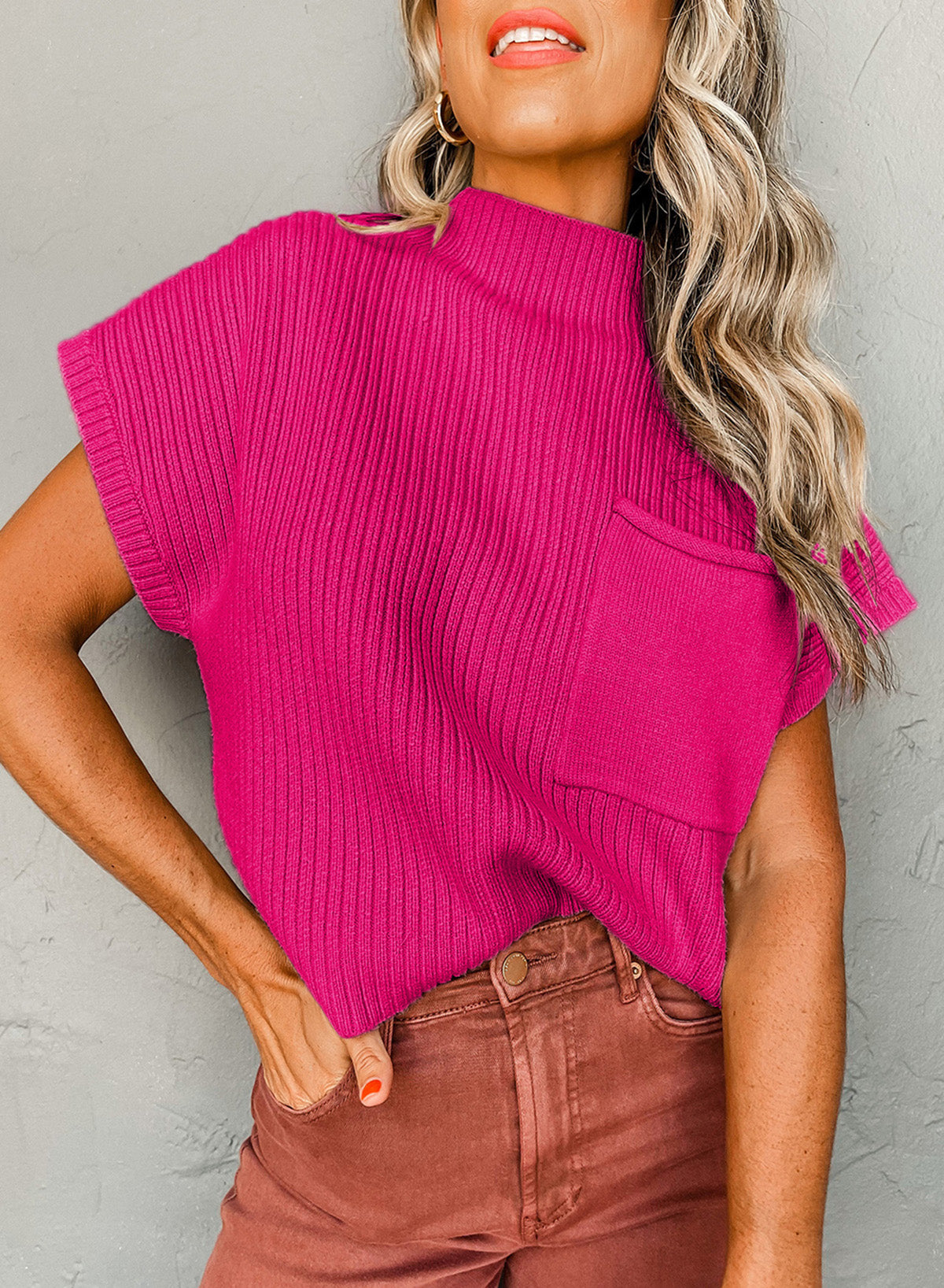 Rose Pocket Ribbed Sweater