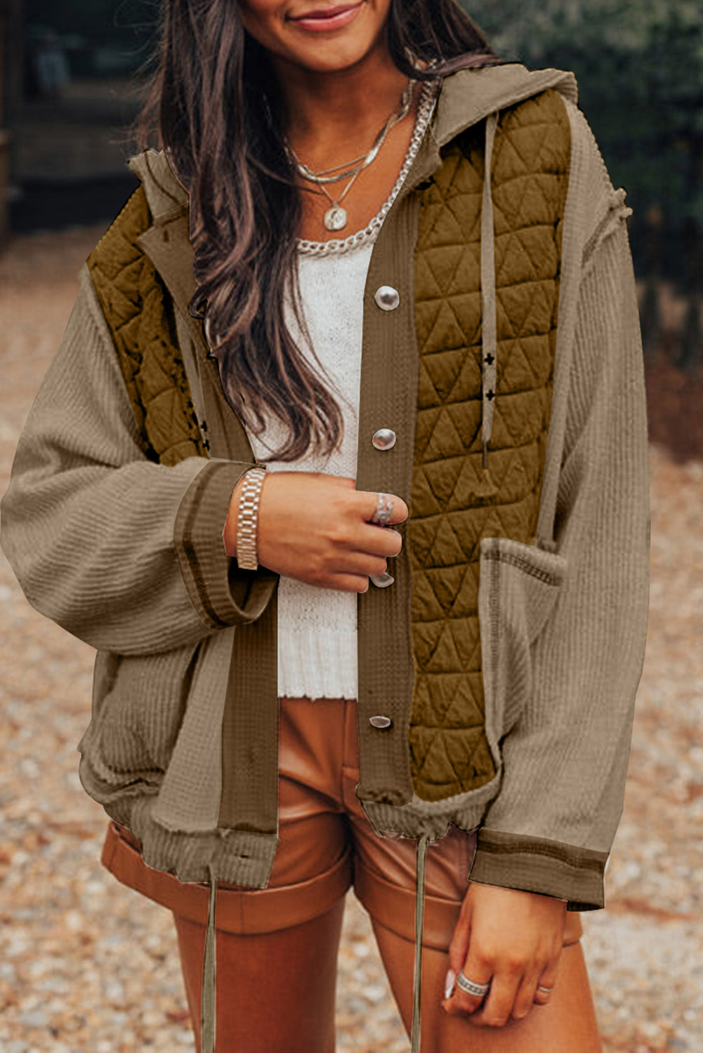 Jungle Green Quilted Textured Patchwork Jacket