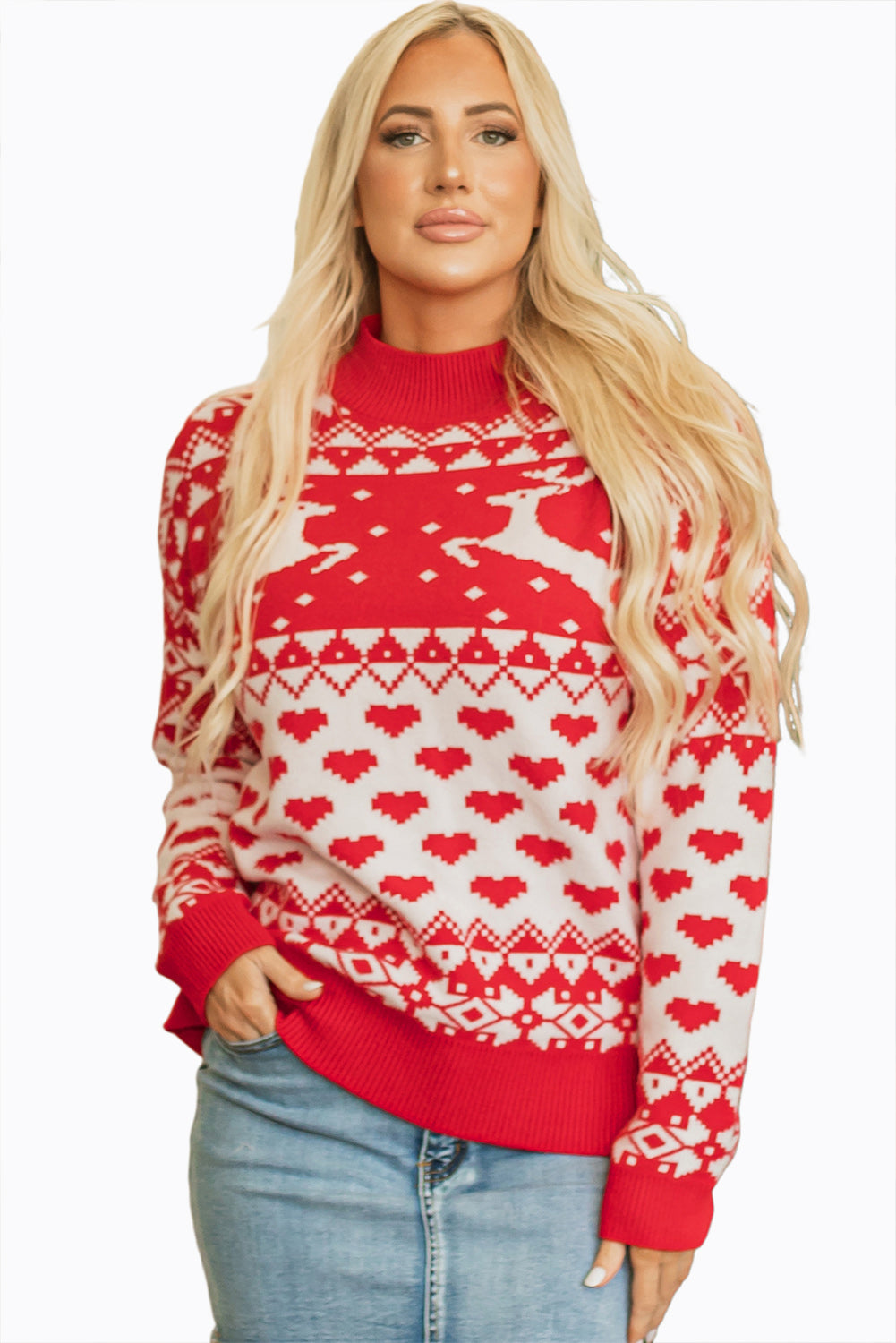 Red Christmas Reindeer Heart Sweater