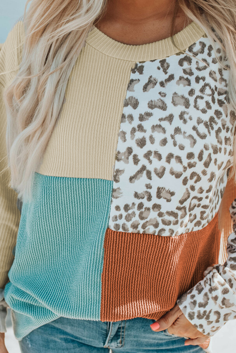 Leopard Patchwork Color Block Top