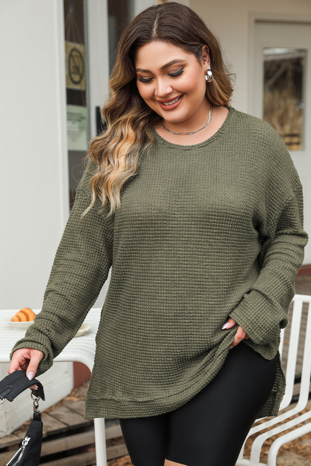 Moss Green Plus Size Textured Top