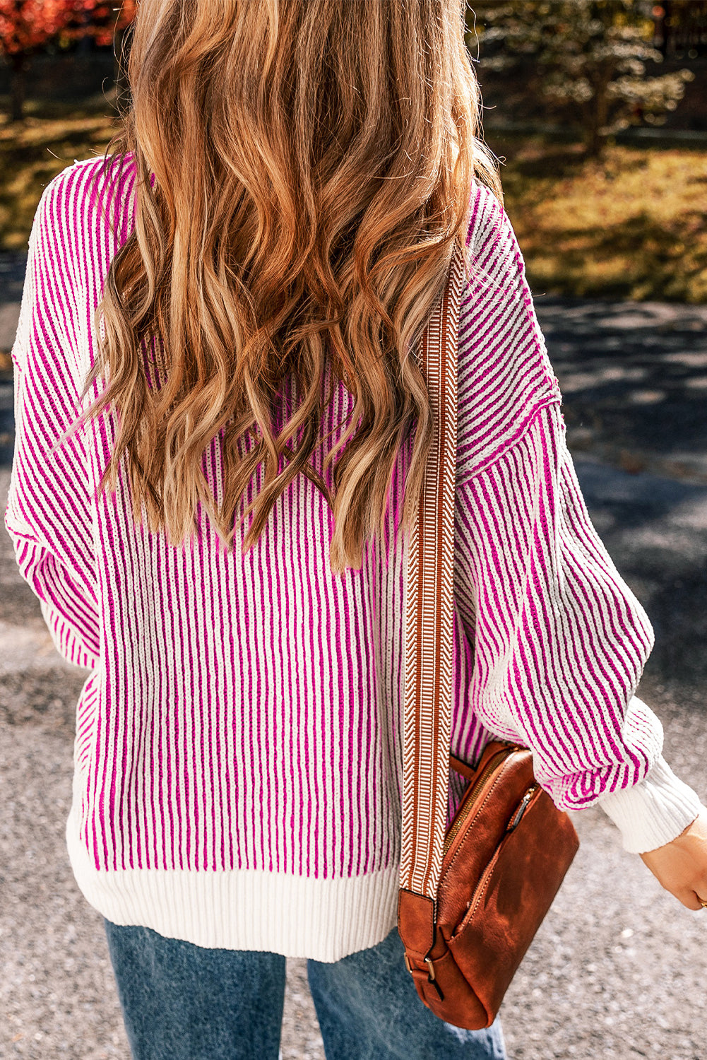 Bright Pink Striped Textured Sweater