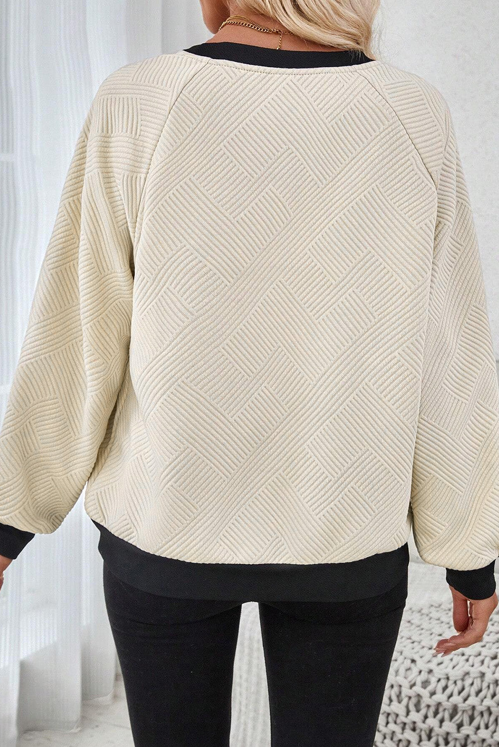 Cream Textured Crew Neck Top