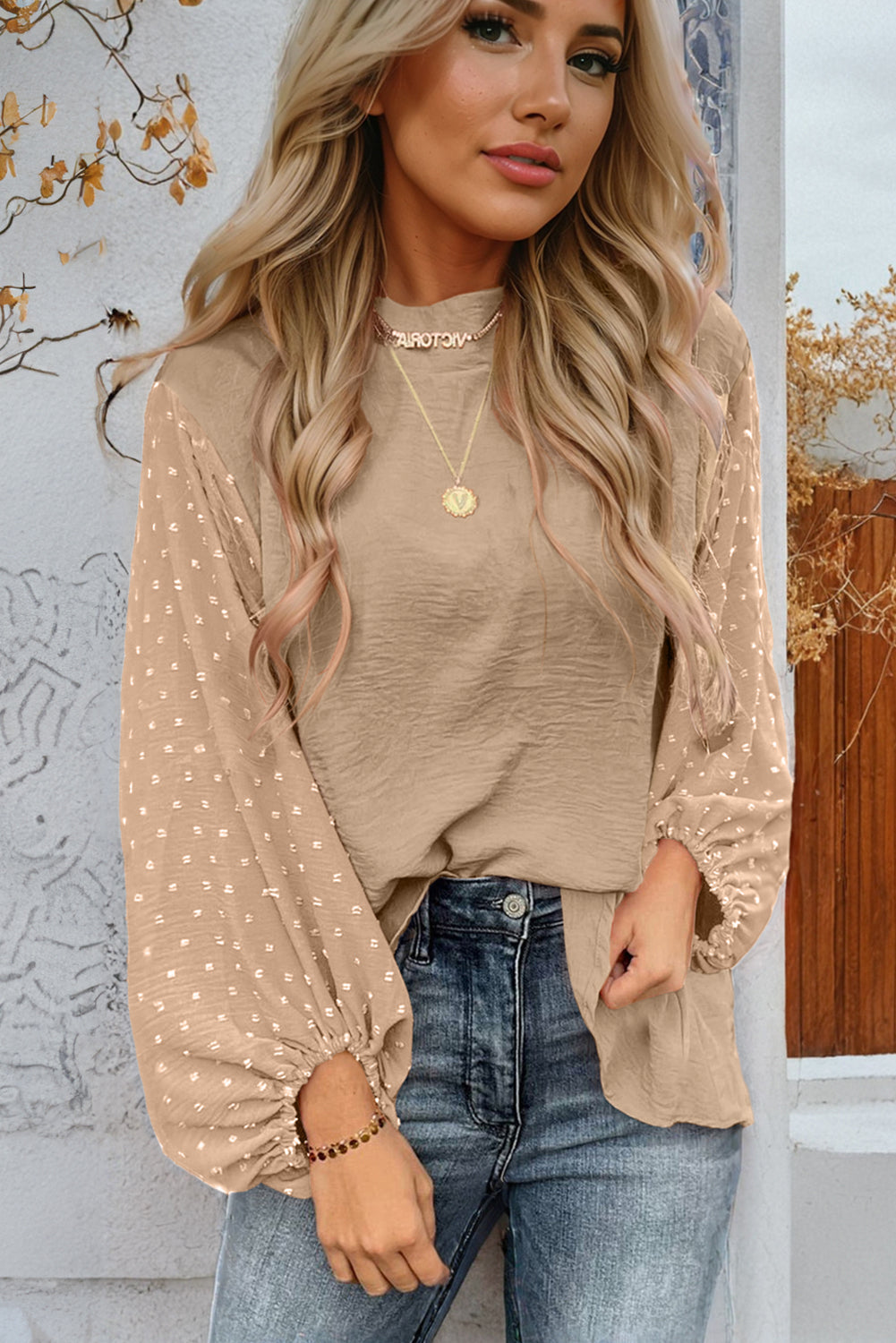 Swiss Dot Balloon Sleeve Top