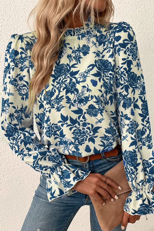 Blue Floral Print Top