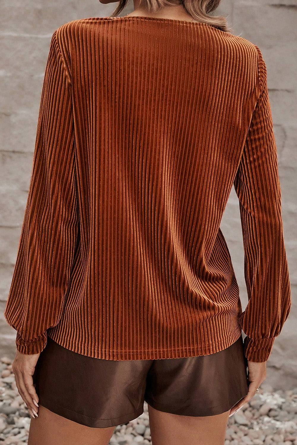 Chestnut Half Zip Ribbed Velvet Top